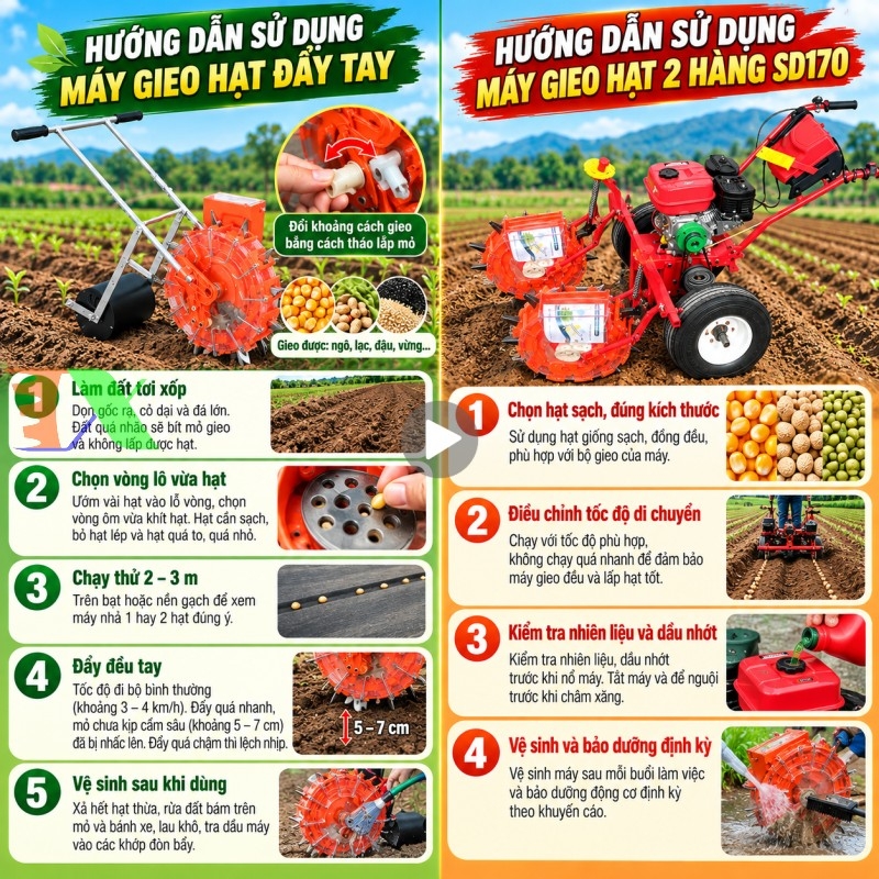 máy gieo hạt đẩy tay và chạy động cơ xăng
